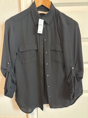 NWT LOFT Black Women's Button-Up Blouse